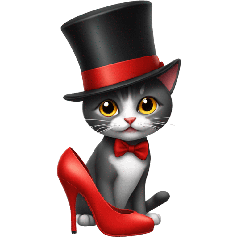 Cat with a top hat and red high heels emoji