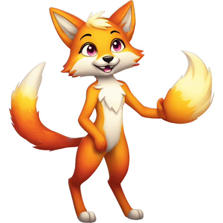 Colorful gradient-shiny-sparkle-fox anthropomorphic furry fursona full body emoji