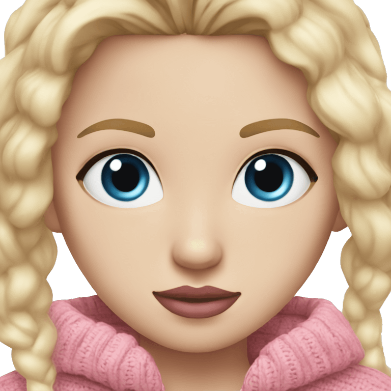 white girl, blue eyes, blond staight hair, pink lips, pink sweater  emoji