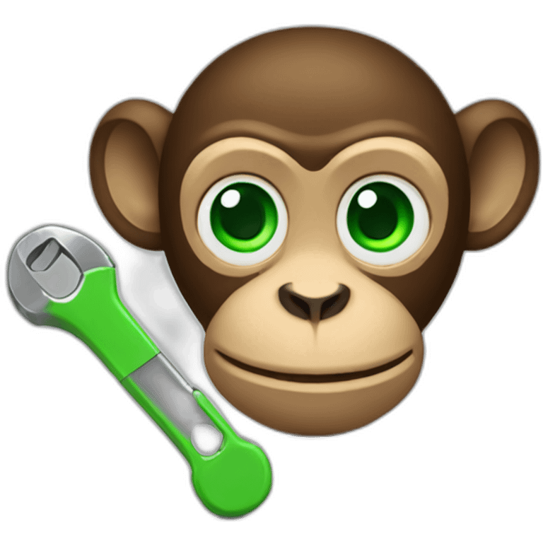 monkey with green eyes with a wrench emoji