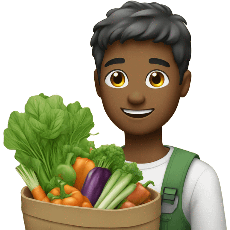 Young man picking vegetables  emoji