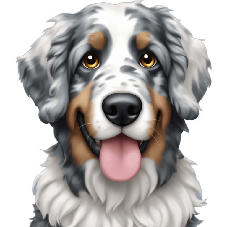 Blue merle bernedoodle dog with black ears  emoji