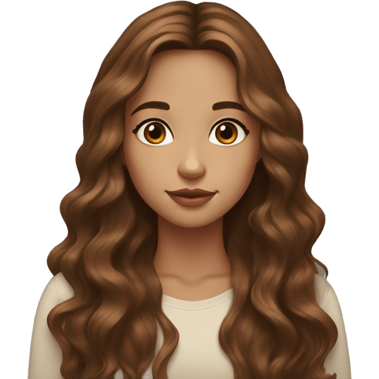 Girl with white skin , thin almond eyes , brown eyes , brown long wavy hair with caramel balayage emoji