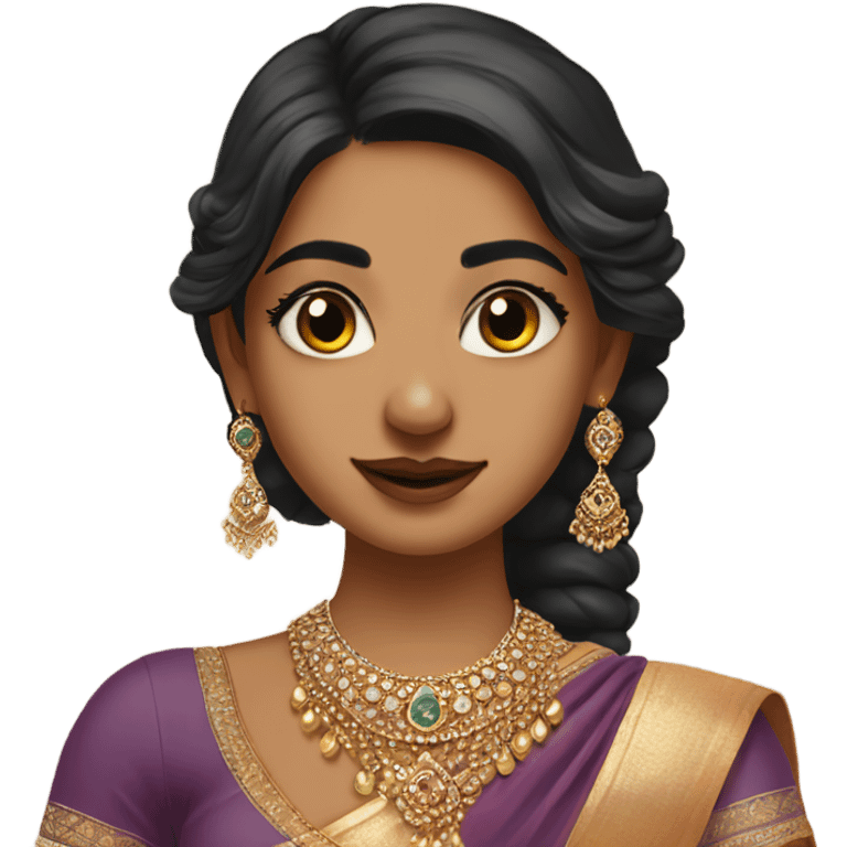 A desi girl wearing an ethereal sari and a nose ring and a lot of jewellery  emoji