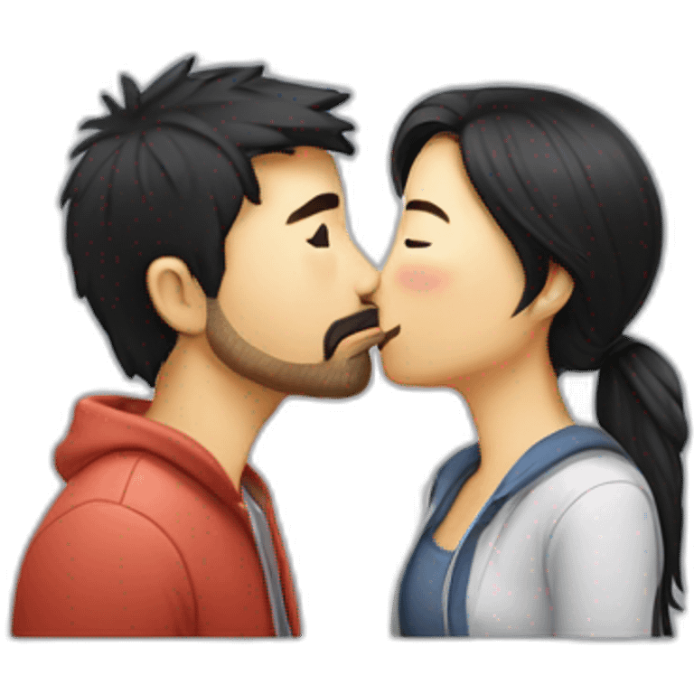 scruffy-man-and-asian-woman-kissing emoji