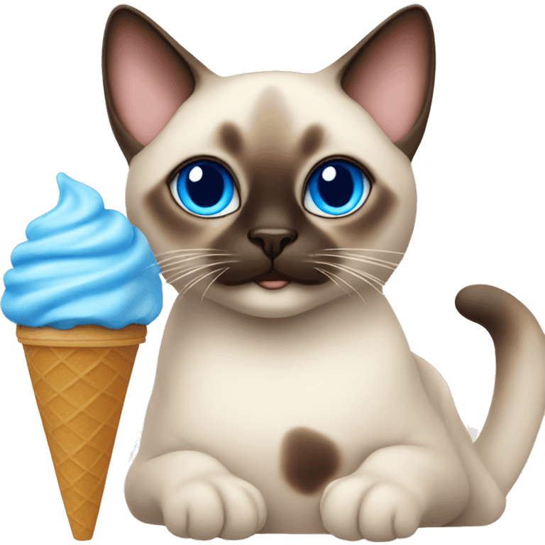 Siamese cat with blue eyes eat ice cream  emoji