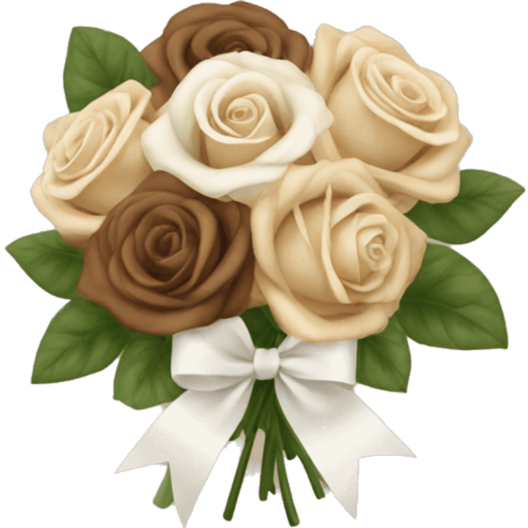 Beige and Brown roses Bouquet with white bow emoji