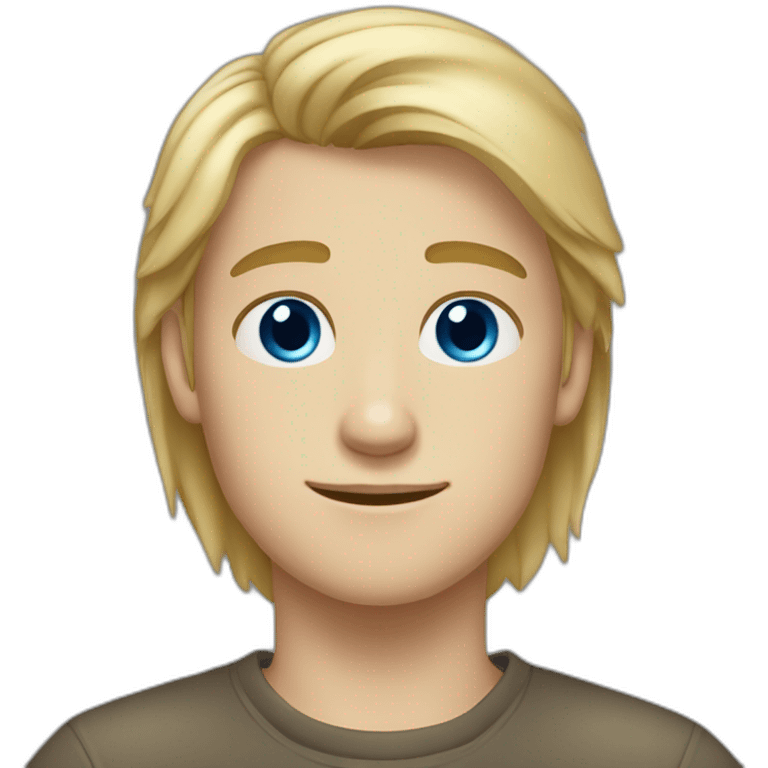 Blond (almost brown) and straight hair boy with blue (a bit greyish) eyes. He is 16 years old  emoji