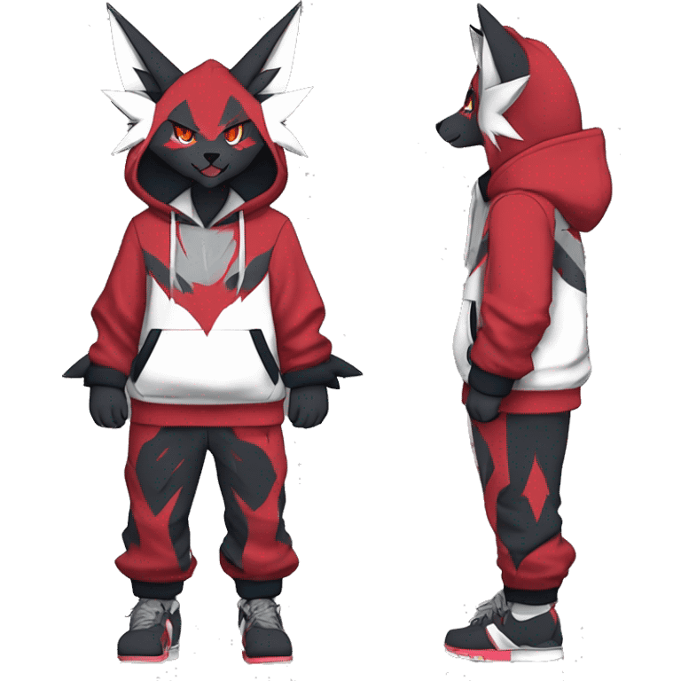 Edgy Cool Anthro Zoroark-Zangoose-Litten Fakemon Fursona Hoodie Full Body emoji