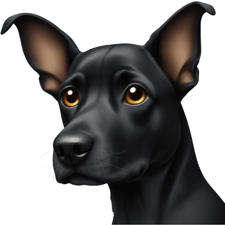 Black dog with one ear up and one ear folded down emoji