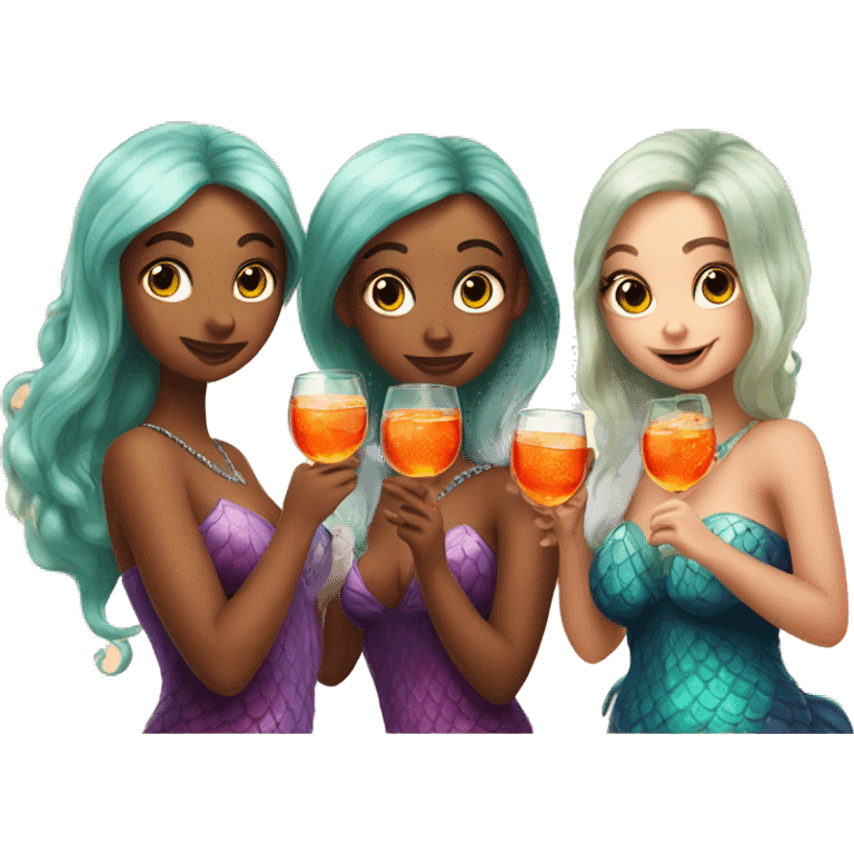 Three beautiful mermaids drinking aperol emoji