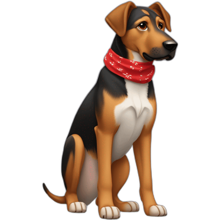 75% Coonhound 25% German Shepherd mix dog wearing small plain red bandana side view full body in profile left facing emoji