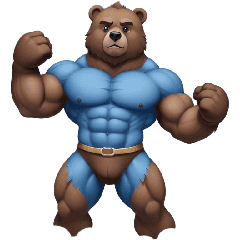 Blue muscle bear on clouds emoji