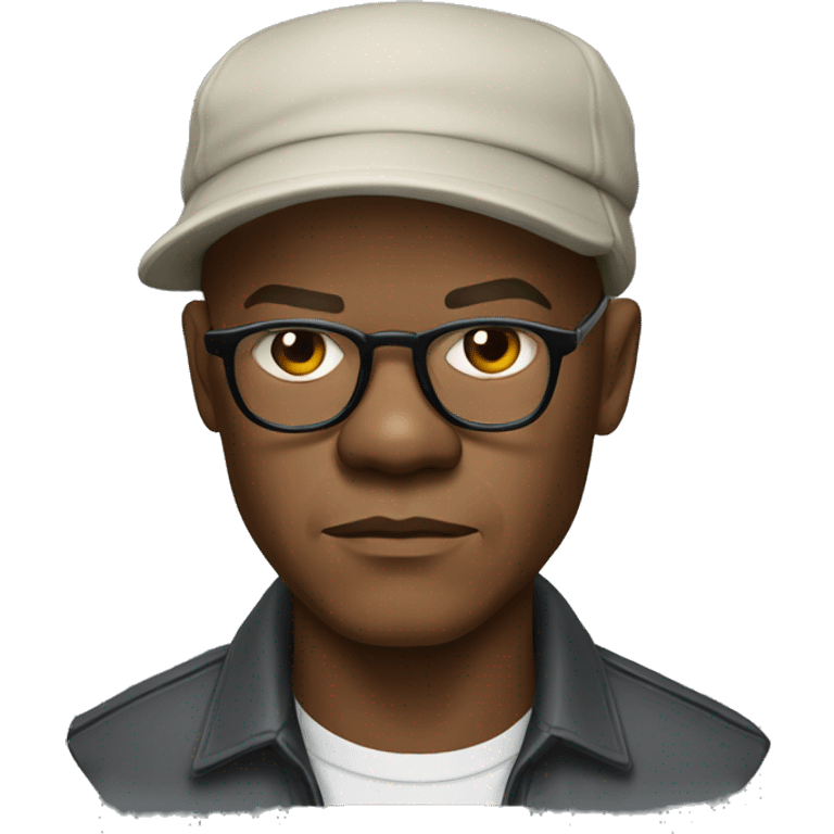 bald samuel l jackson serious wearing shirt and backwards Kangol emoji