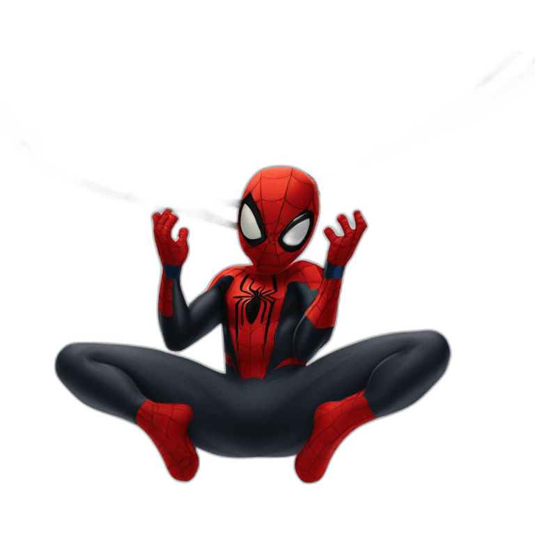 Spiderman Miles morales doing a meditation upside down hanging from a web emoji