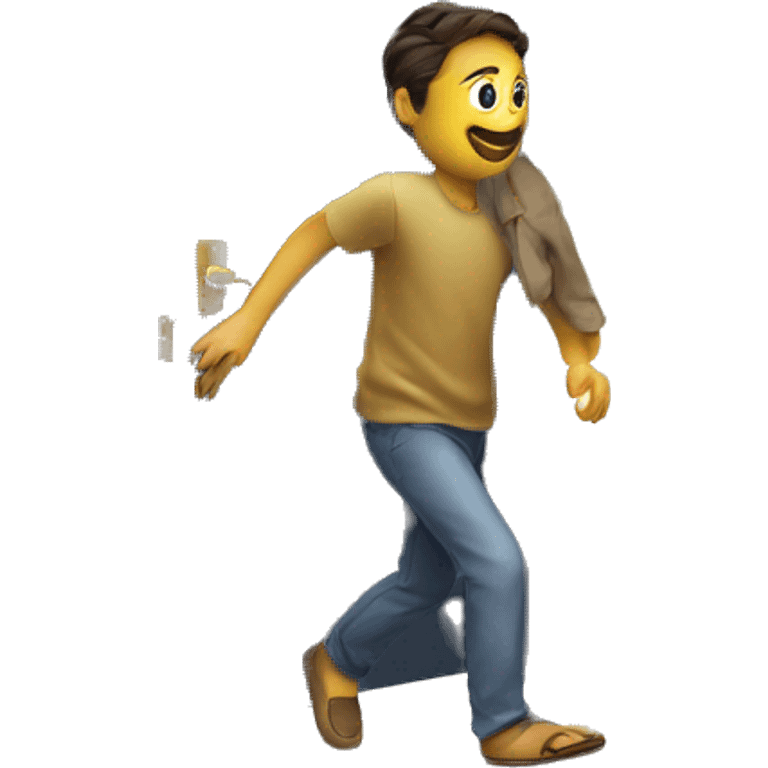 An emoji of a person entering a house, with one foot stepping through the doorway and the door slightly open emoji