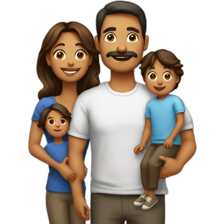 Familia, mamá con cabello castaño, papá Niño de 4 años y perro emoji