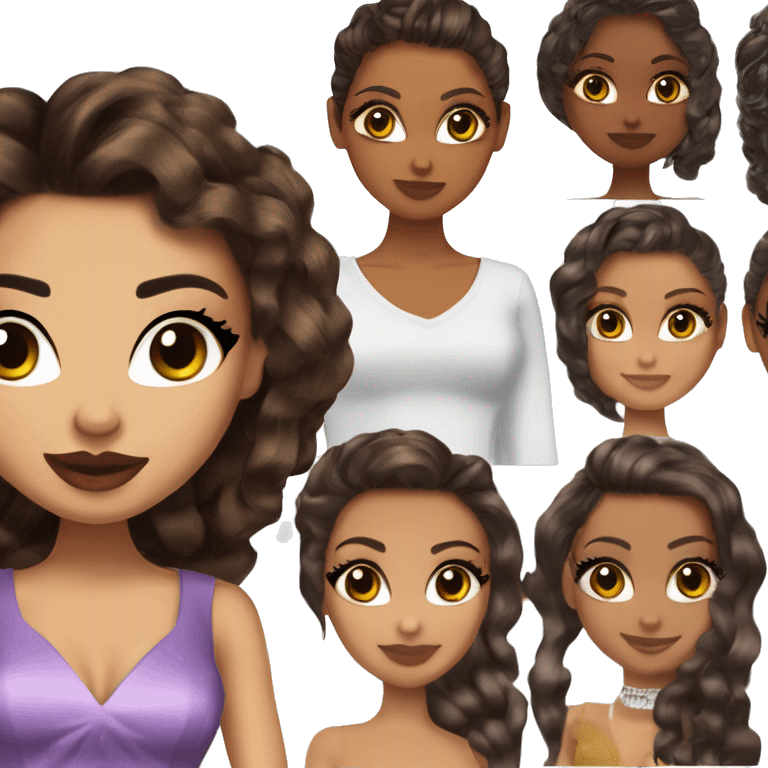 Bratz, club, cocktail dress, brown balayage hair, half up half down hair, olive skin, brown almond winged eyeliner with big lashes emoji