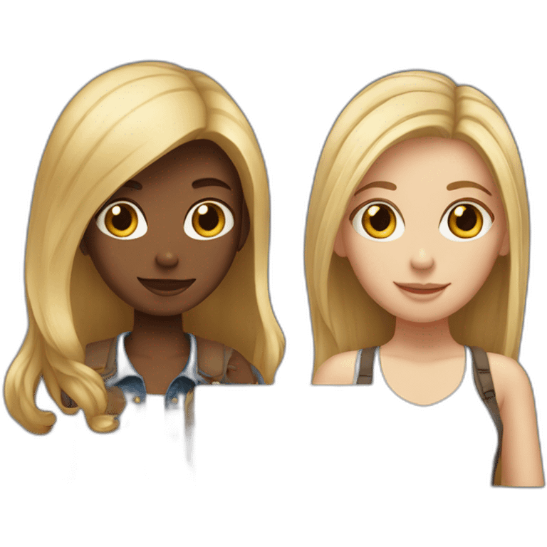 Girl with blond hair and Girl with brown Hair with Handy and Laptop emoji