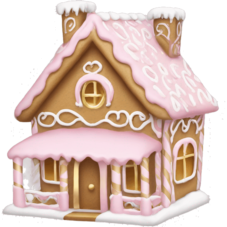 light pink and gold and white gingerbread house emoji