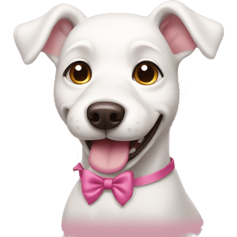 White happy dog with pink bow emoji