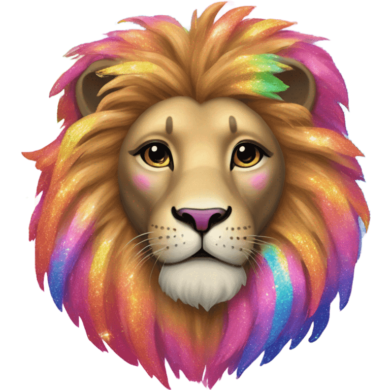 Lisa frank lion with glitter rainbow mane emoji