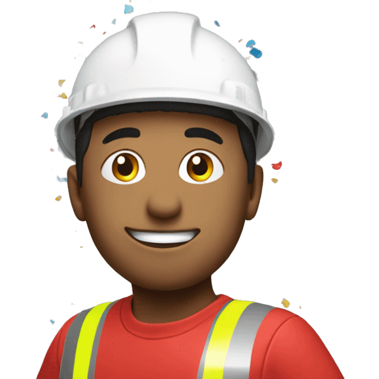 worker with white hard hat and red t-shirt celebrating, confetti emoji