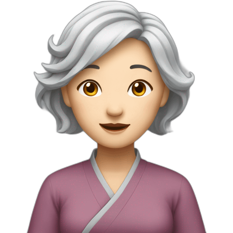 Chinese lady with gray hair doing yuga move emoji