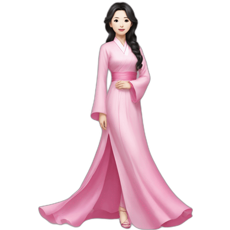 Go Yoon Jung with wavy black hair posing with pink ao dai full body emoji