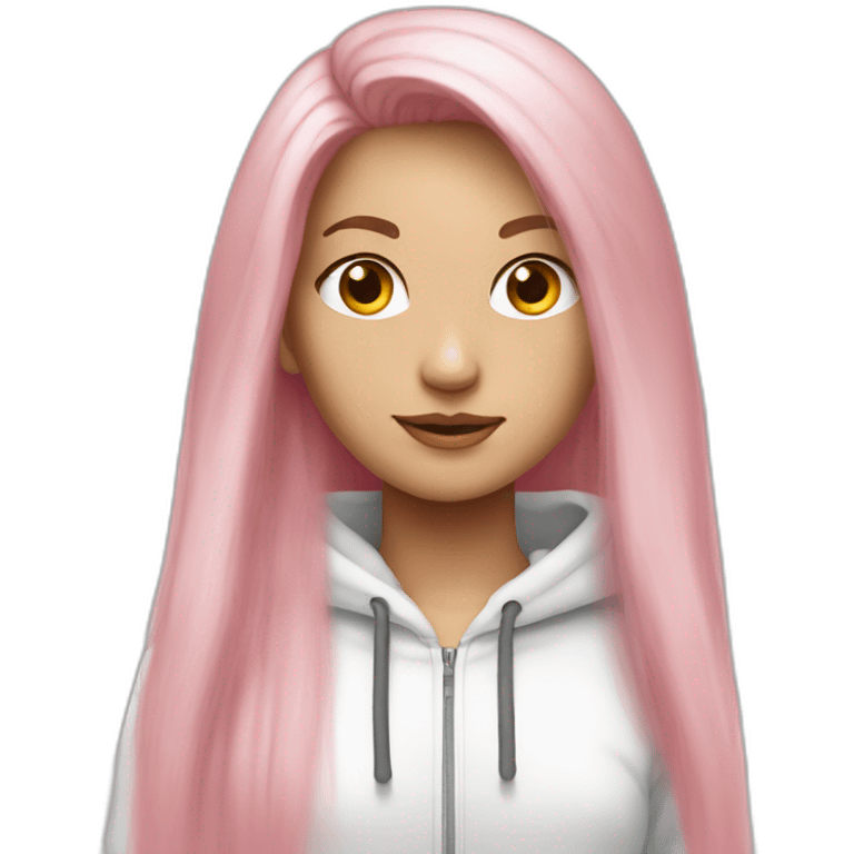 Long straight pink hair white girl in white hoodie emoji