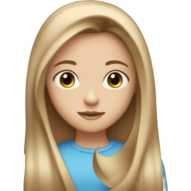 A girl with brown hair that has blonde highlights, blue eyes and silky long straight hair emoji