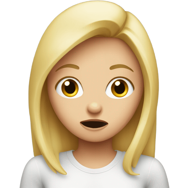 Blond girl covering her eye looking shocked emoji