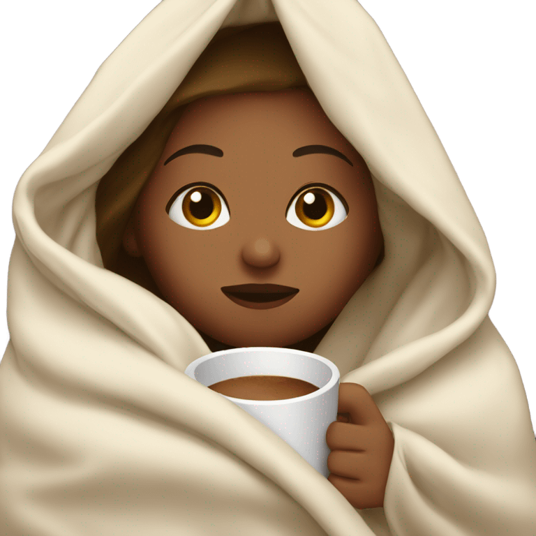 girl inside a blanket sipping coffee eyes closed emoji