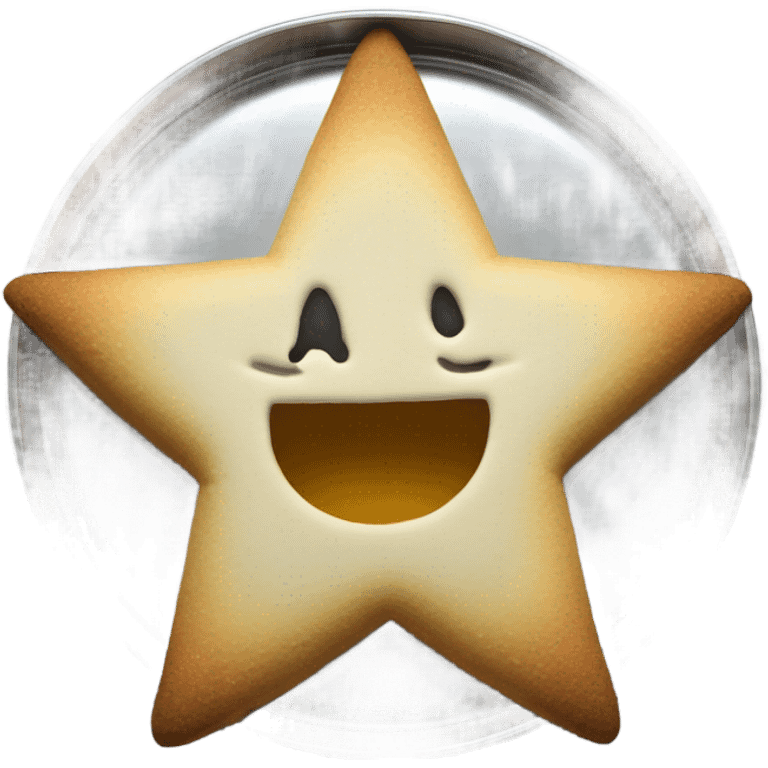 Circle dalgona cookie in metal tin with star shaped cutout in the middle emoji