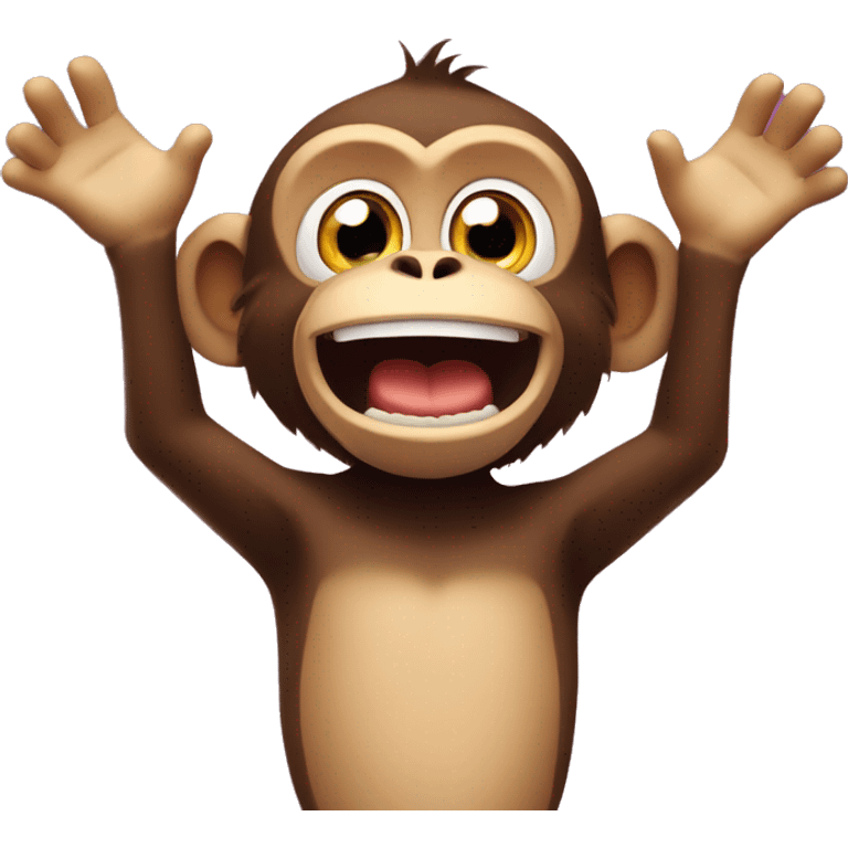 a monkey with a cheeky grin and their hands up emoji