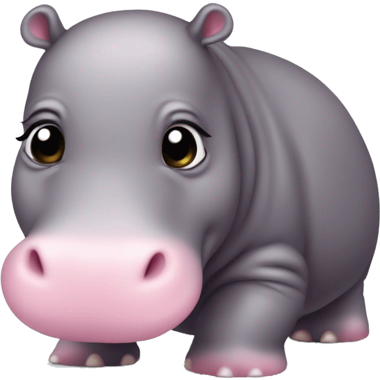 small cute hippo, blackish pink color emoji