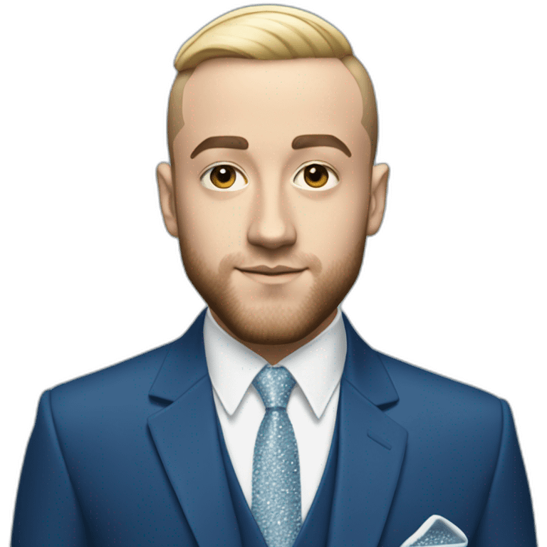 mac miller with a blonde comb over skin fade wearing a blue suit diamond necklace emoji