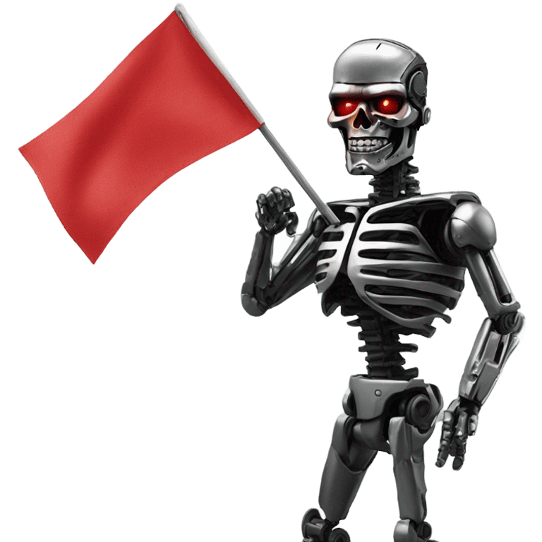 Terminator dancing with small red fabric flag in each hand emoji