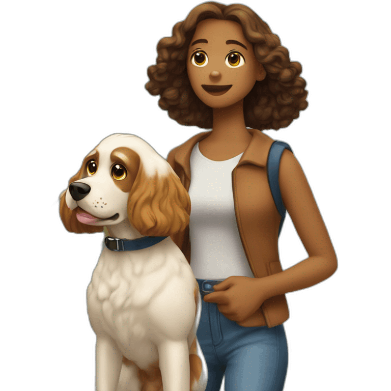 Adolescente paseando a un Cocker spaniel canela emoji