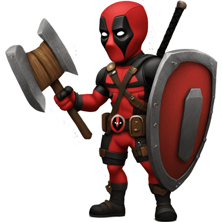 Deadpool holding Viking shield emoji