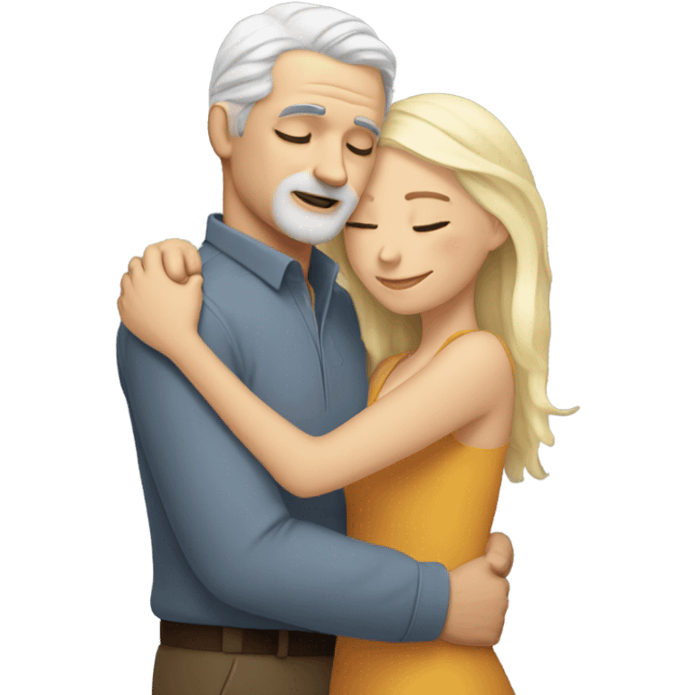 White man - grey hair - no facial hair - hugs blonde girl with eyes closed  emoji