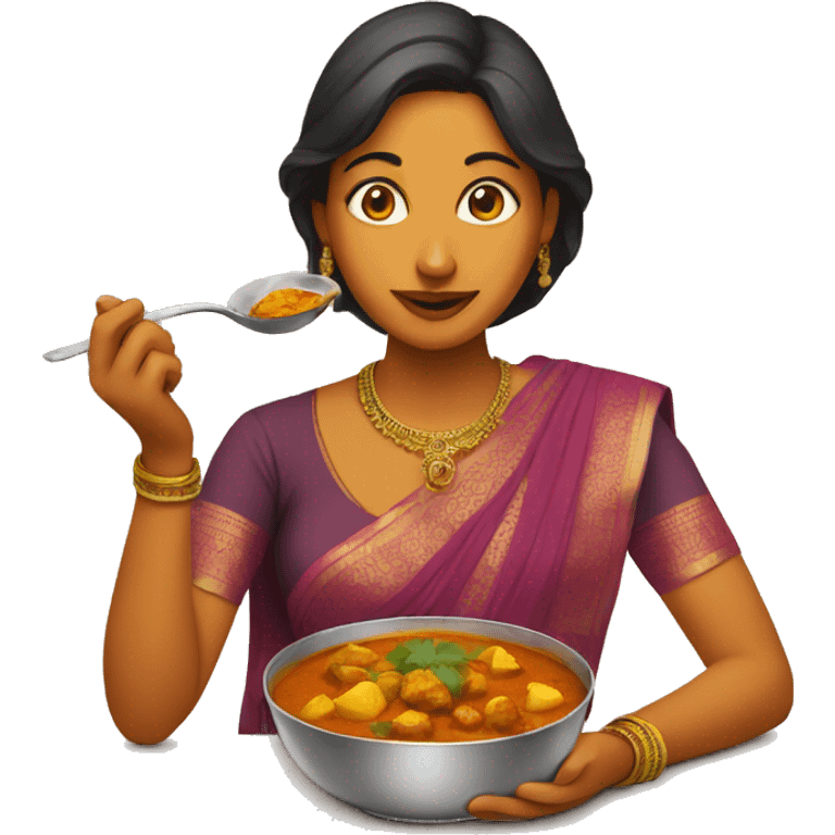 Indian woman eating curry emoji