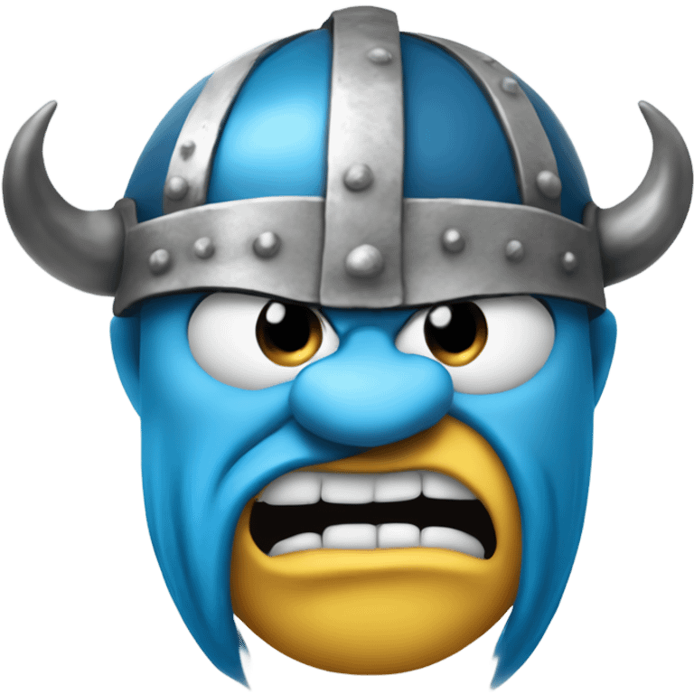 Angry looking smurf with viking helmet with horns. emoji