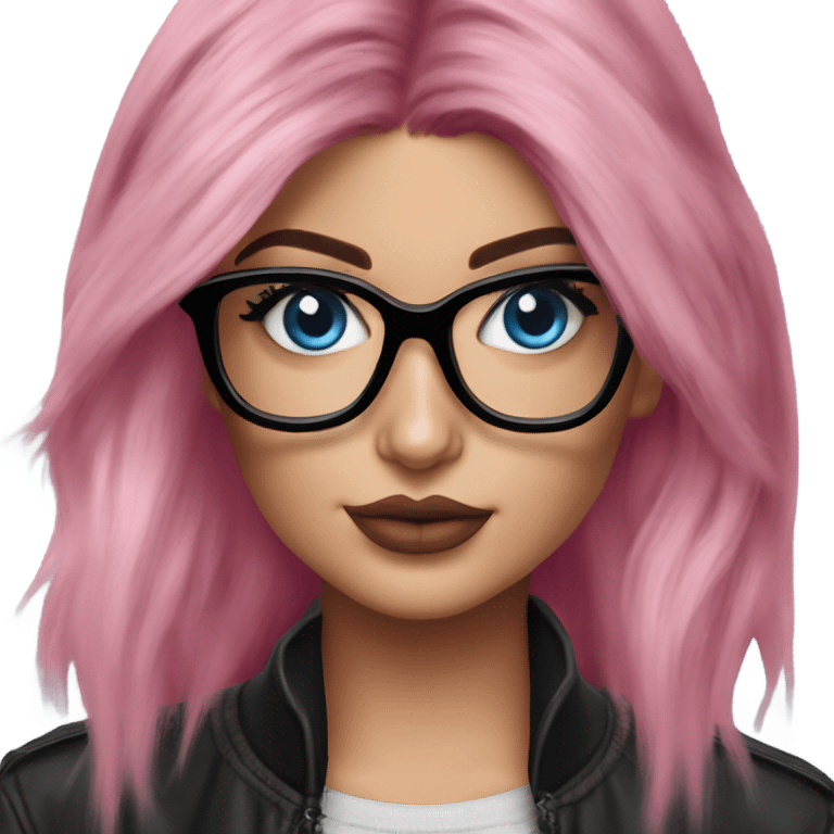 Photo Realistic kylie jenner stylish pink hair BLUE eyes and glasses  emoji