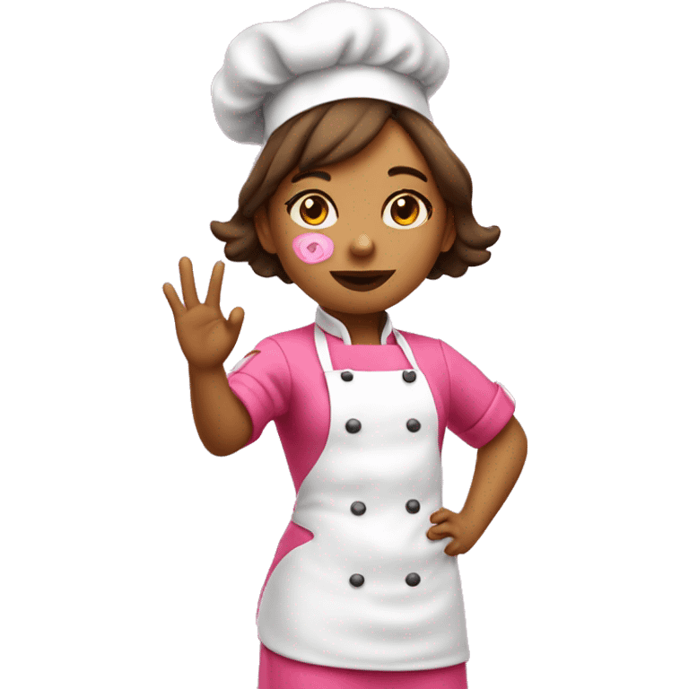 Girl with pink chef outfit blowing a kiss with her hand emoji