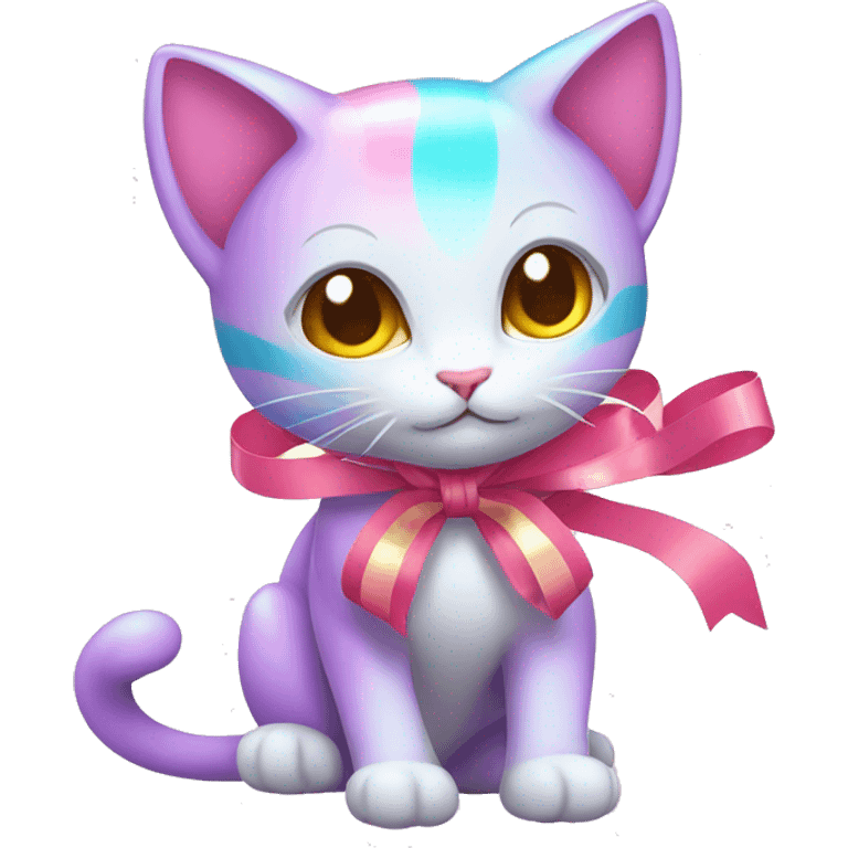 Shiny colorful Mew with ribbons emoji