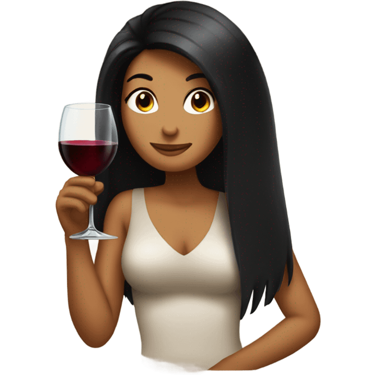 Tanned woman with long black hair drinking wine  emoji