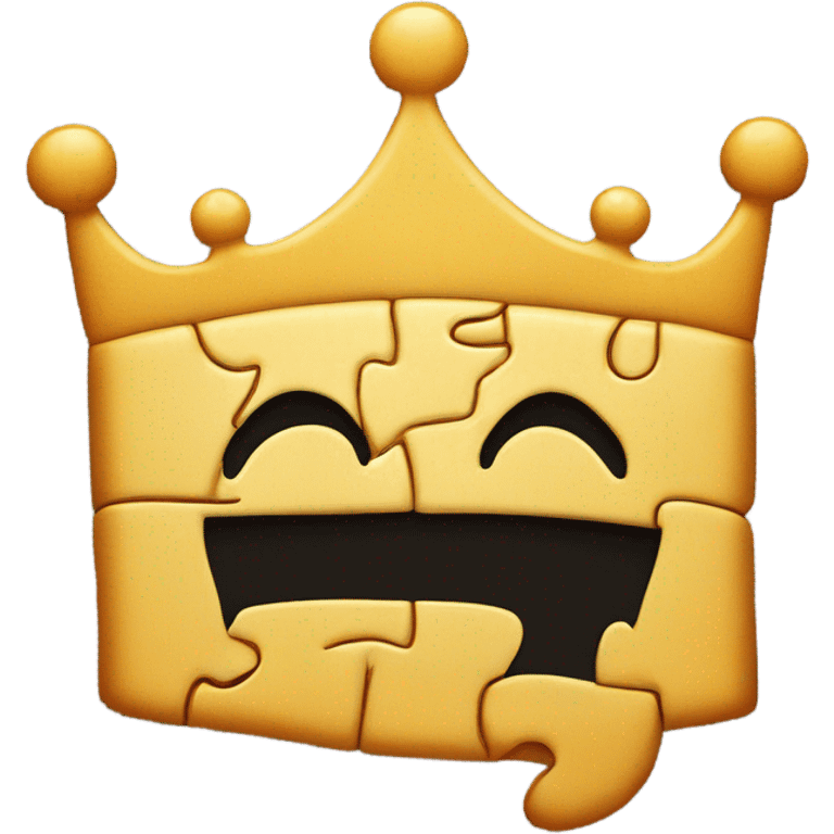 Puzzle piece with crown with simple smile face emoji