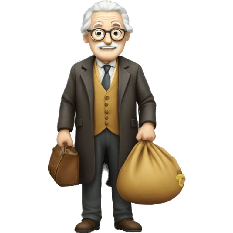 old professor holding a big fat bag full of money emoji