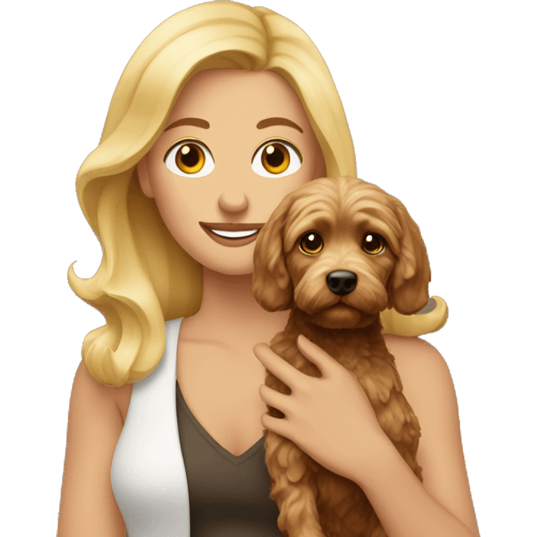 Blonde women holding a brown cockapoo emoji